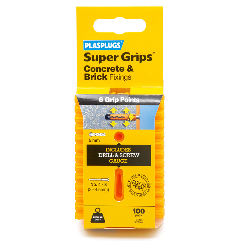 Plasplugs Super Grips Concrete and Brick Fixings 5mm Pack of 100
