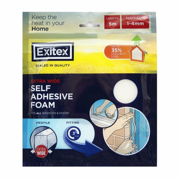 Exitex Extra Wide S.A Foam 5m White Seals 1-4mm Gaps