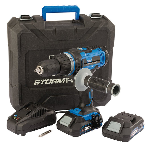Draper Storm Force 20V Cordless Hammer Drill with Two Li-ion Batteries
