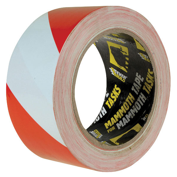 Everbuild PVC Hazard Tape Red / White 50mm x 33m