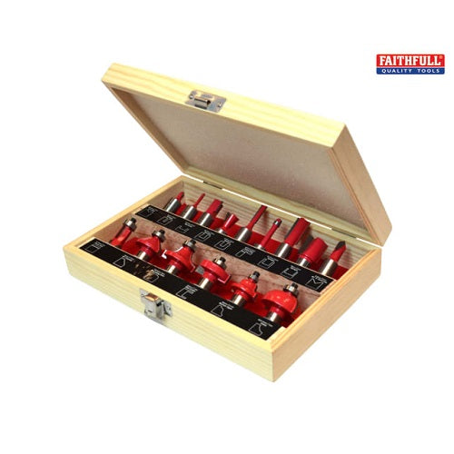 Faithfull Tungsten Carbide Router Bit Set 15 in Case 1/2in Shank