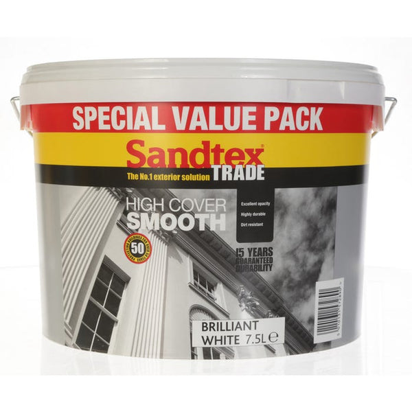 Sandtex Highcover Smooth Brilliant White Masonry Paint - 7.5L