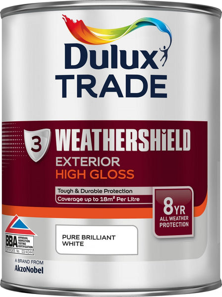 Dulux Trade Weathershield Exterior High Gloss (Brilliant White) 1ltr