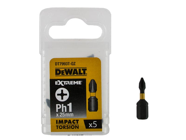 DeWalt Pack of 5 Ph1 x 25mm Impact Torsion Driver Bits