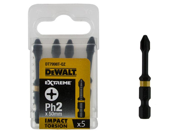 DeWalt Pack of 5 Ph2 x 57mm Impact Torsion Driver Bits