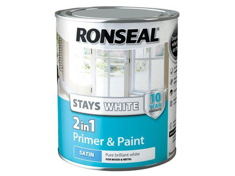 Ronseal Stays White 2in1 Primer & Paint - White (Satin) 750ml
