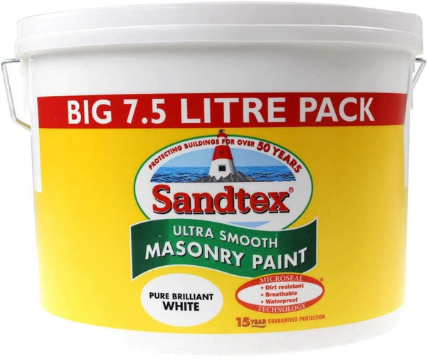 Sandtex Smooth Brilliant White Masonry Paint - 7.5L