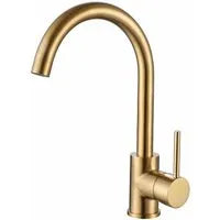 Modern Kitchen Mixer Tap Single Lever Curved Swivel Spout Brushed Brass