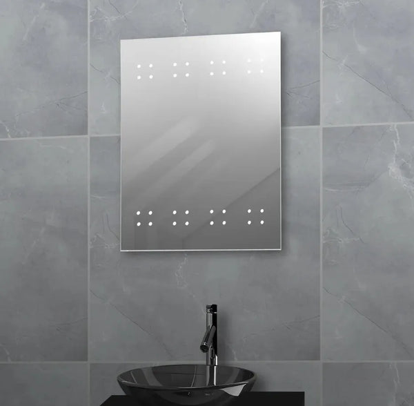 LED Illuminated Bathroom Mirror with Demister Over Bathroom Sink QUASAR design