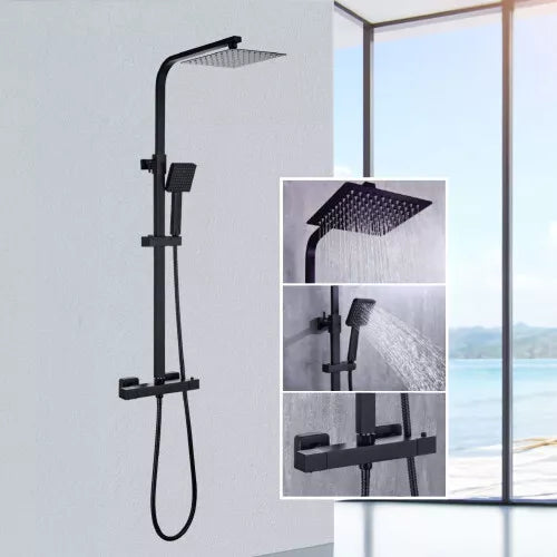 Square Thermostatic Shower Bar Valve & Rigid Riser Shower Kit