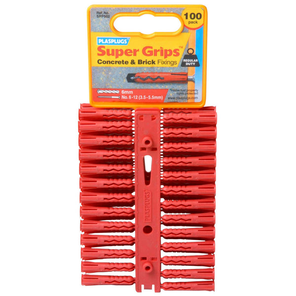 Plasplug Solid Wall Super Grips Fixings Red 100pk