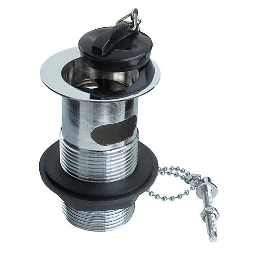 Basin Waste Slotted Brass With Black Poly Plug and Ball Chain and Stay 1.25in