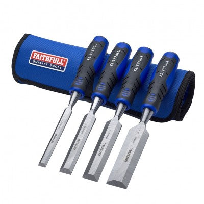 Faithfull Blue Wood Chisel 4pc Set And Storage Roll