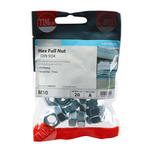 M10 Hex Full Nuts - Zinc 20pcs